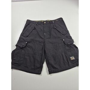 LRG Cargo Shorts Mens 38 Black Linen Cotton 12" Inseam Multi Pockets Y2K
